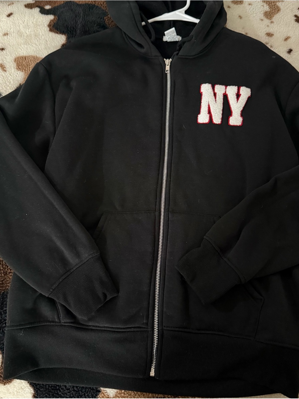 Rue21 Black Zip-Up Hoodie with White & Red NY Patch